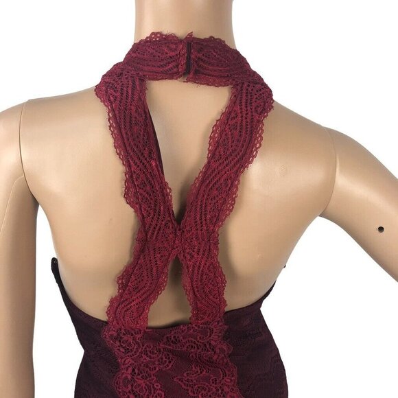 Free People Natasha Lace Halter Bodycon Mini Dress Party Formal Wine Red Size S - Picture 7 of 9